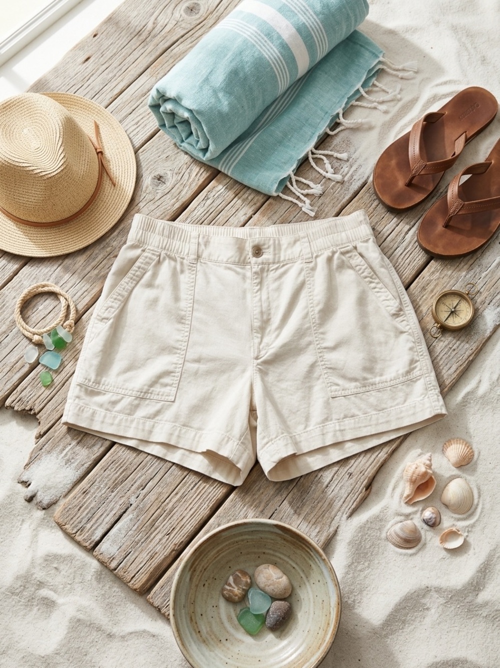 GAP Easy Utility Chino Shorts Women’s Large Cream Patch Pocket Casual 4” inseam